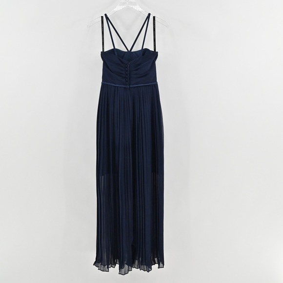 Alfred Angelo Pleated Maxi Dress Womens Size XS Navy Elegant Chiffon Evening - Picture 3 of 12